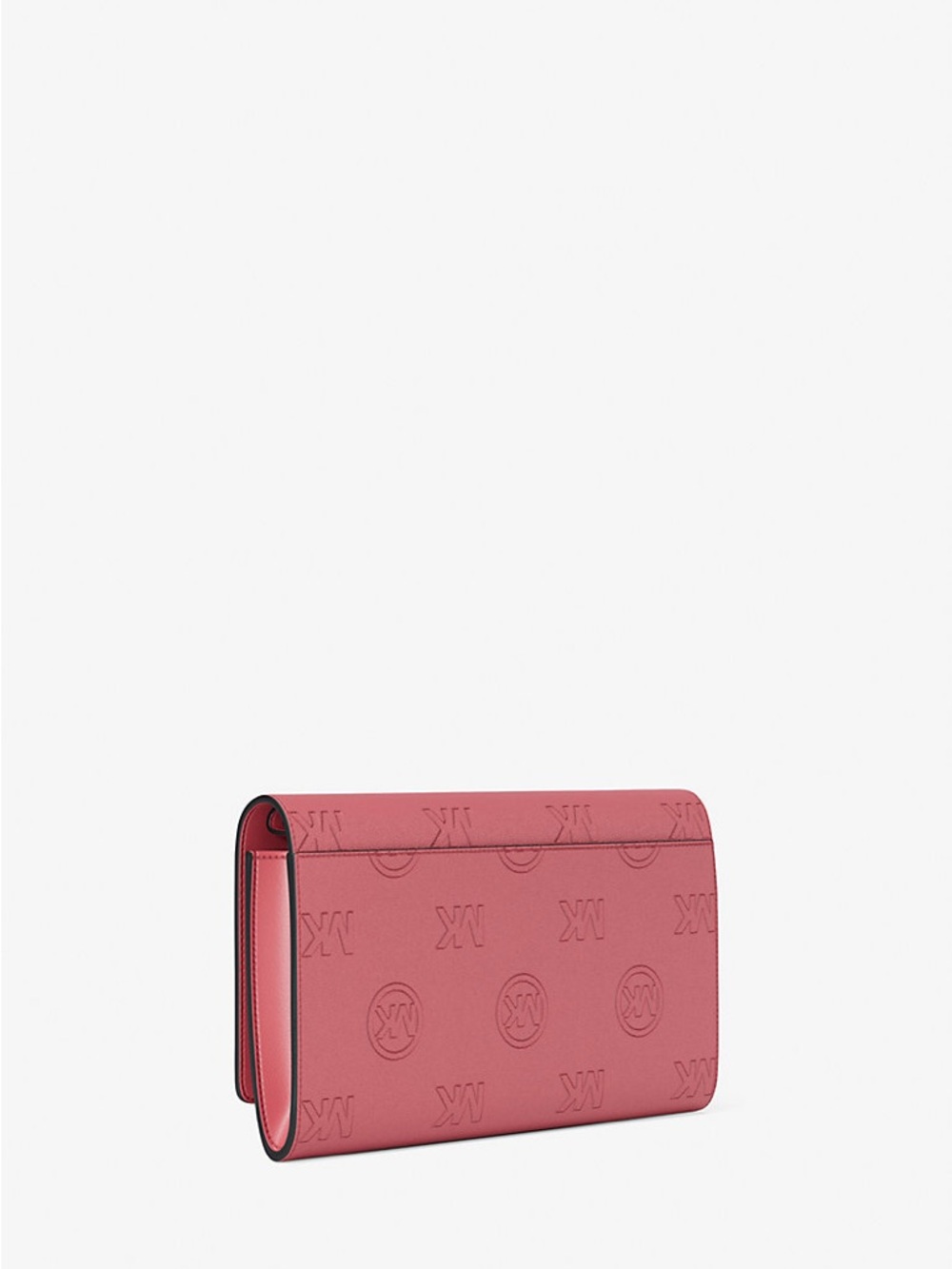 Michael Kors Hibiscus 🌺 Pink Embossed MK Leather Clutch with Silver Hardware ✔️📸 - Picture 3 of 16